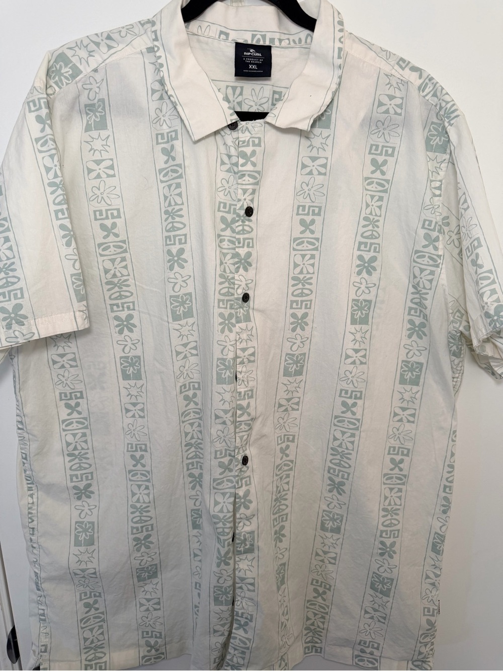 Rip Curl Hawaiian Camp Shirt Men’s XXL White Blue Tropical Button Up Surf